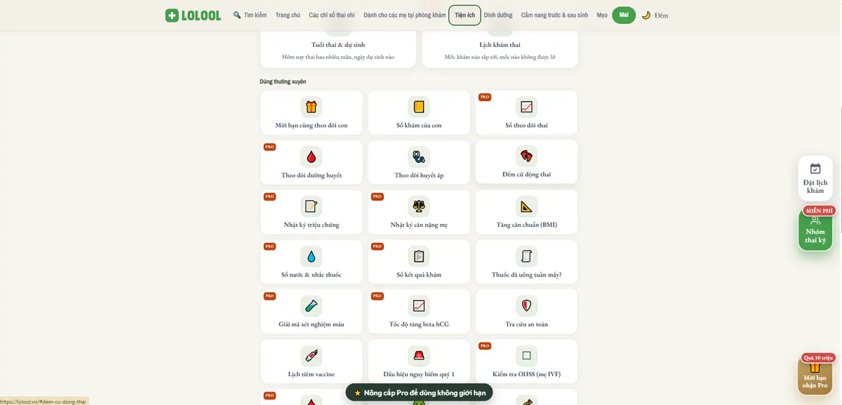 Danh sách tiện ích, các công cụ Pro có nhãn PRO